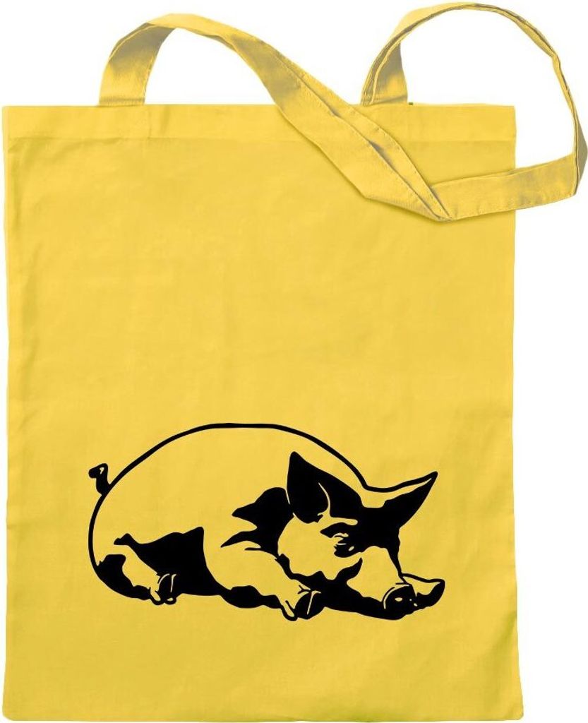 Kiwistar - Baumwolltasche - gelb - Schwein Motiv 2 - Sau - Baby - Tragetasche Stoffbeutel Umhängetasche Langer Henkel