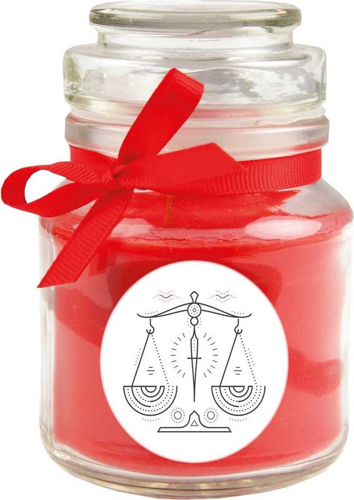 HS Candle "Sternzeichen" Duftkerze Rose im Bonbonglas ( Waage ) - viele Motive zur Auswahl, 120g - Brenndauer bis zu 30 Std - Libra