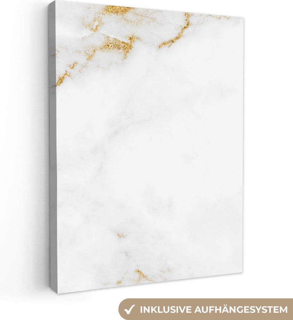 MuchoWow - Leinwandbilder - Marmor - Gold - Weiß - Luxus, Wandbild, Wanddeko Bilder Wohnzimmer, 60x80 cm