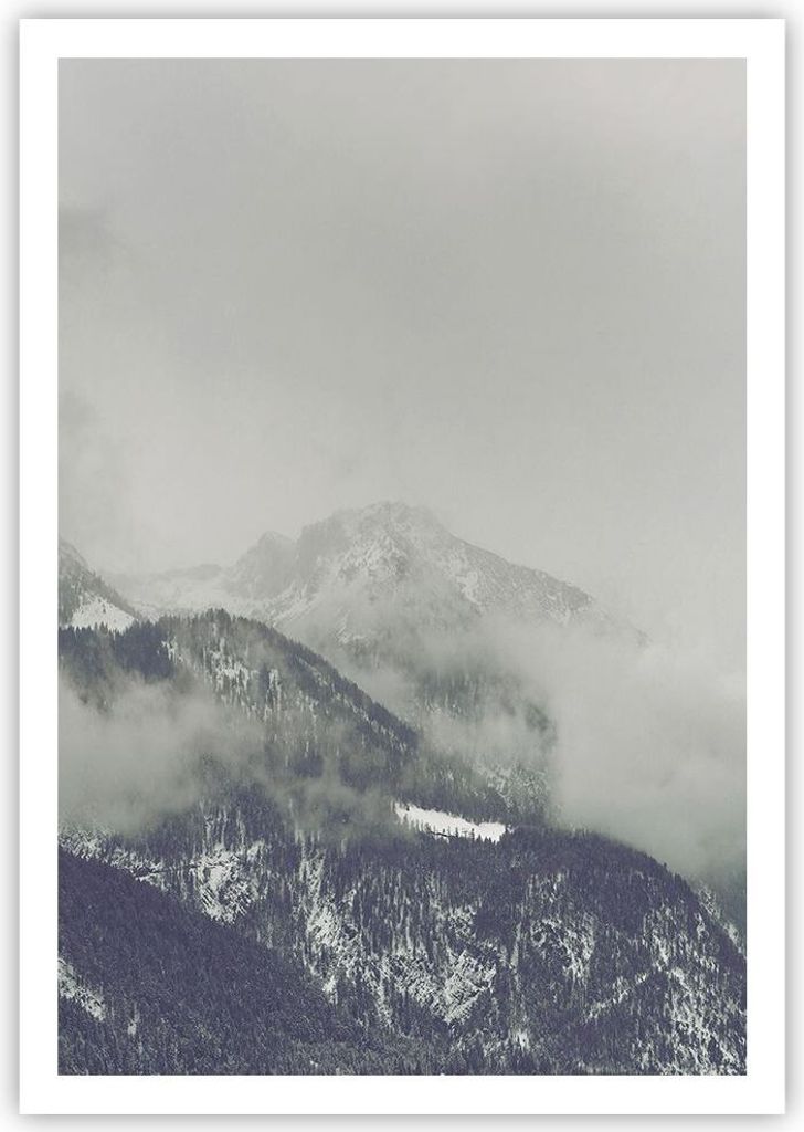 Poster - Poster ohne Rahmen - Berge Wald Nebel - 70x100 cm - Wand Bild - Wanddeko - Wandbilder - Kunstposter - Wandposter - Bilder - Kunstdruck - W...