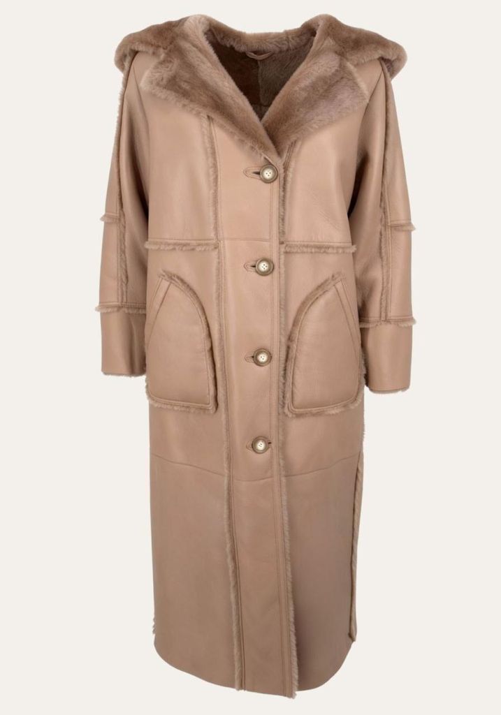 Shearling-Lammfellmantel Camille – Feminine Eleganz in Beige - Größe: XXL
