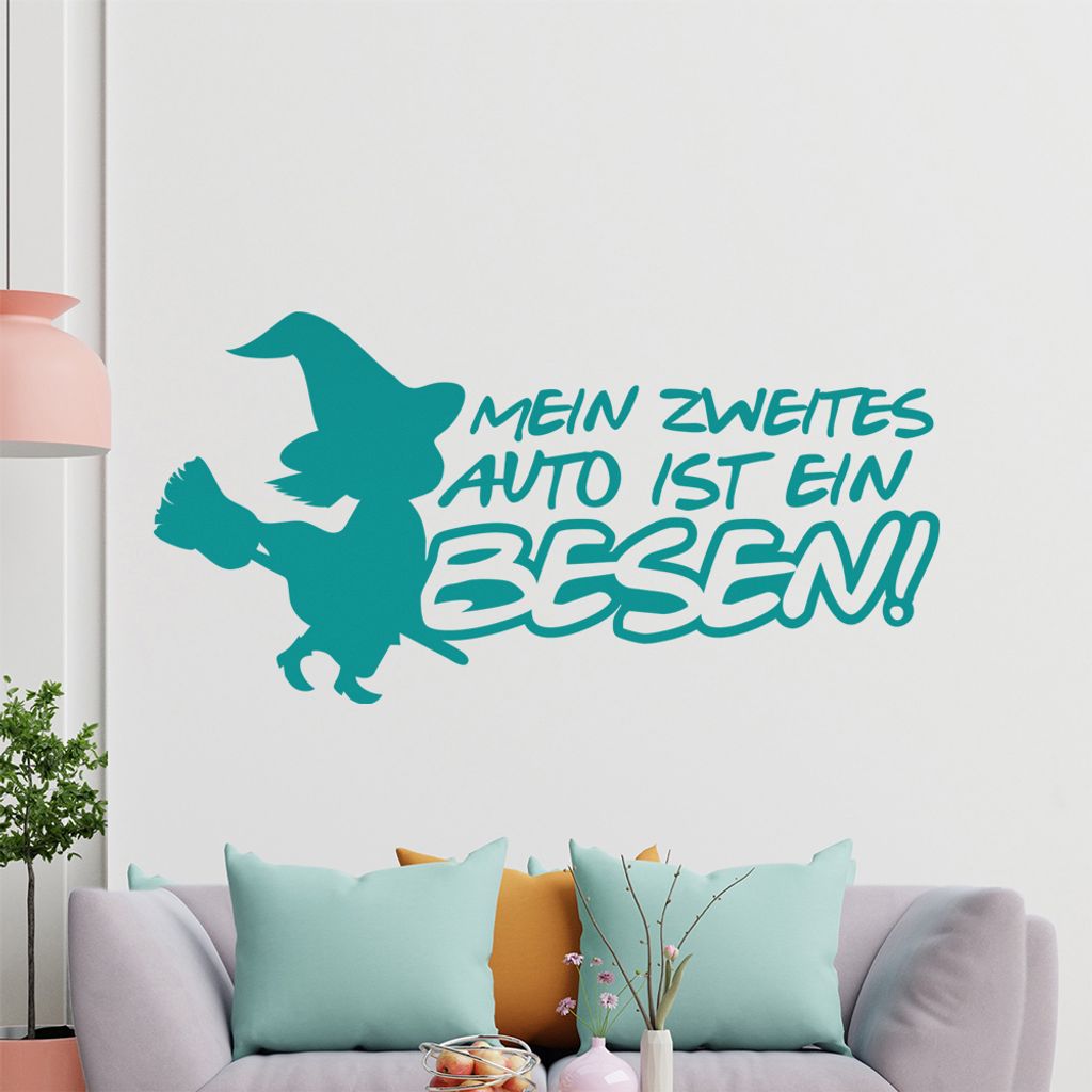 KIWISTAR Mein zweites Auto ist ein Besen! - Hexe Fliegen Schweben Wandtattoo in 6 Größen - Wandaufkleber Wall Sticker - Dekoration, Küche, Wohnz...