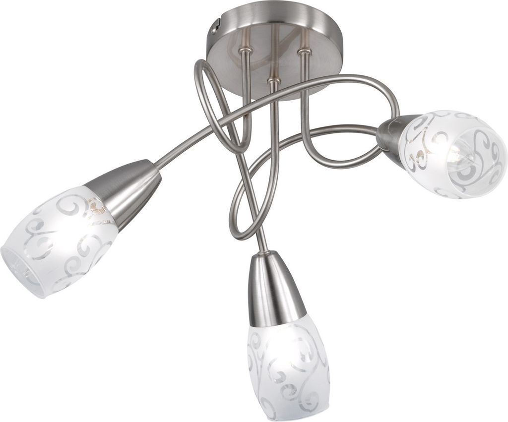 Deckenleuchte Rondell 3 flammig matt Silber Dekorglas satiniert Ø47cm - R6002300