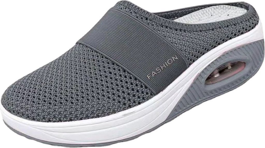 Leichte Bequeme Paket Kopf Hausschuhe Weibliche Dicke Untere Luftkissen Hohl Gitter Atmungsaktiv Ohne Ferse Ein Steigbügel Flachen Schuh, dunkelgr...