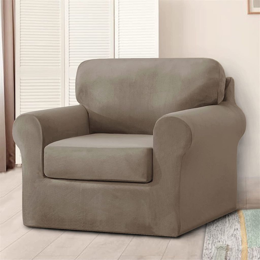 Samt-Stretch-Sofabezug mit separatem Rückenlehnenbezug und Sitzkissenbezug, Anti-Rutsch-Sessel-Sofa-Überzug mit Gummiband für Wohnzimmer (1-sitz...