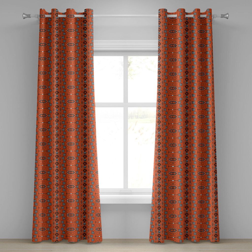 ABAKUHAUS afrikanisch Ösenvorhang, Ethnisches Stammes- Muster mit traditionellen dekorativen Abbildungen Folk Boho Design, Dekorative 2-Panel-Fens...
