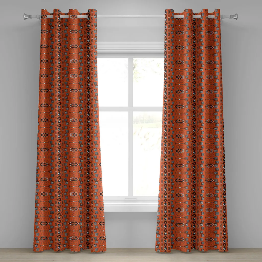 ABAKUHAUS Tende Etniche 280x175 cm con Occhielli - Arancio e Nero
