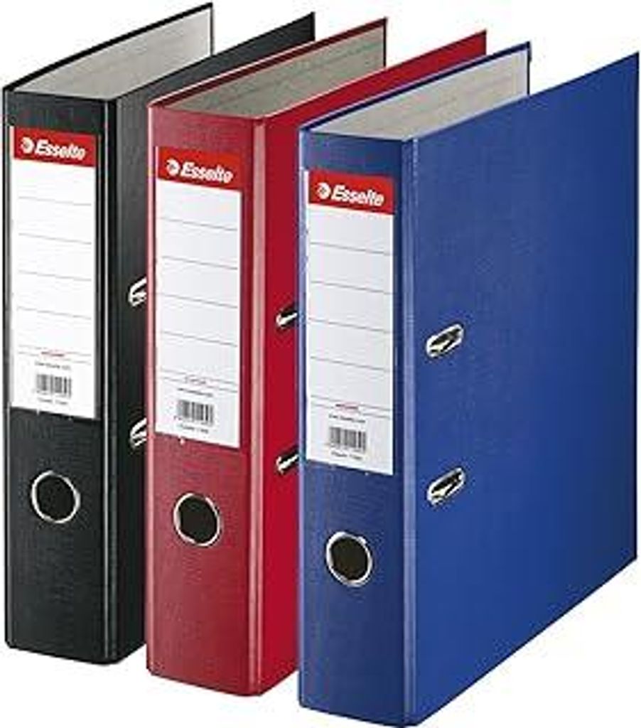 Esselte Ordner, A4, 3 Stück, 75 mm Rückenbreite, Kunststoff, Schwarz, Blau, Rot, 628327