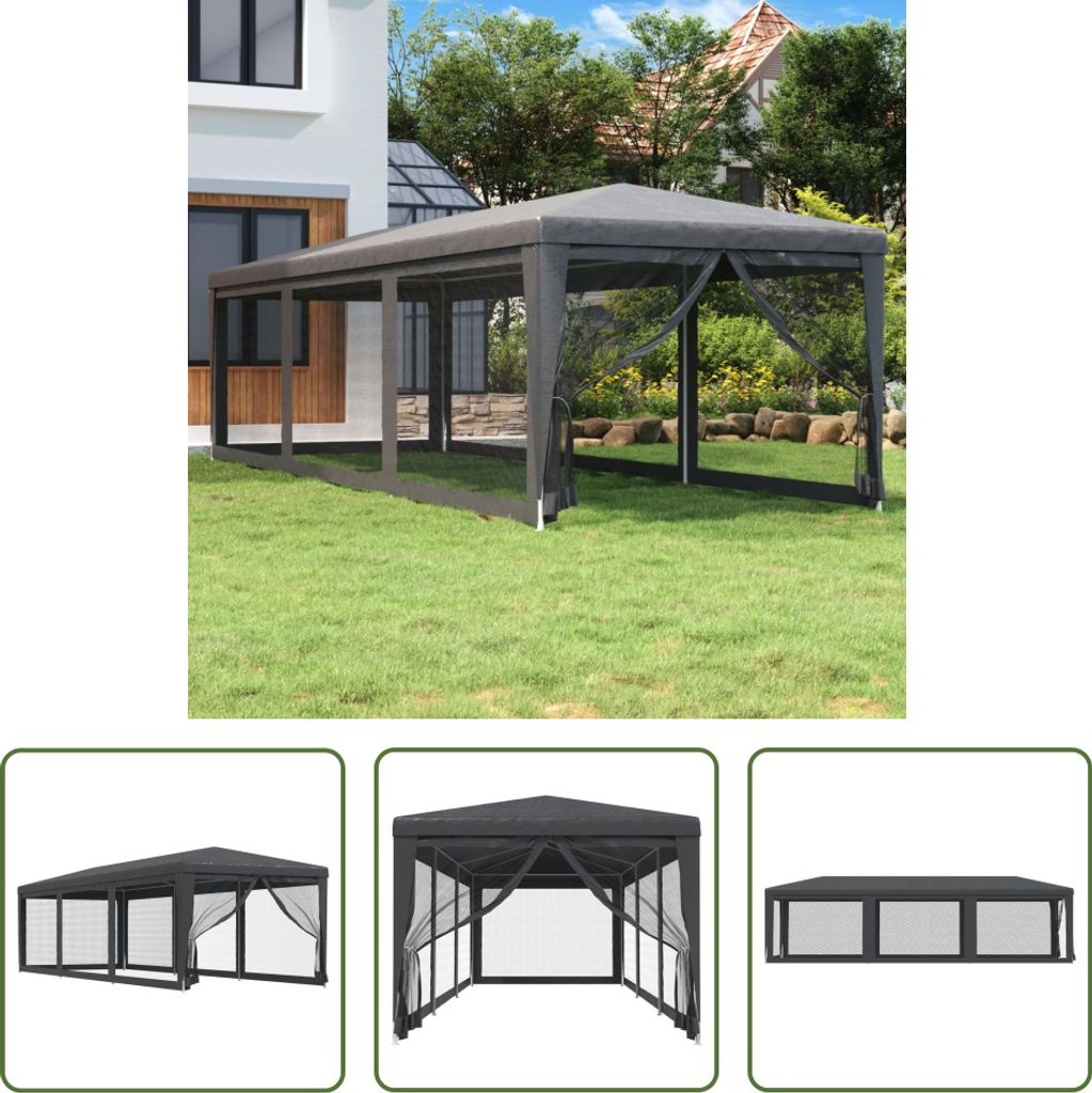 The Living Store Partyzelt mit 8 Mesh-Seitenwänden Anthrazit 3x9 m HDPE