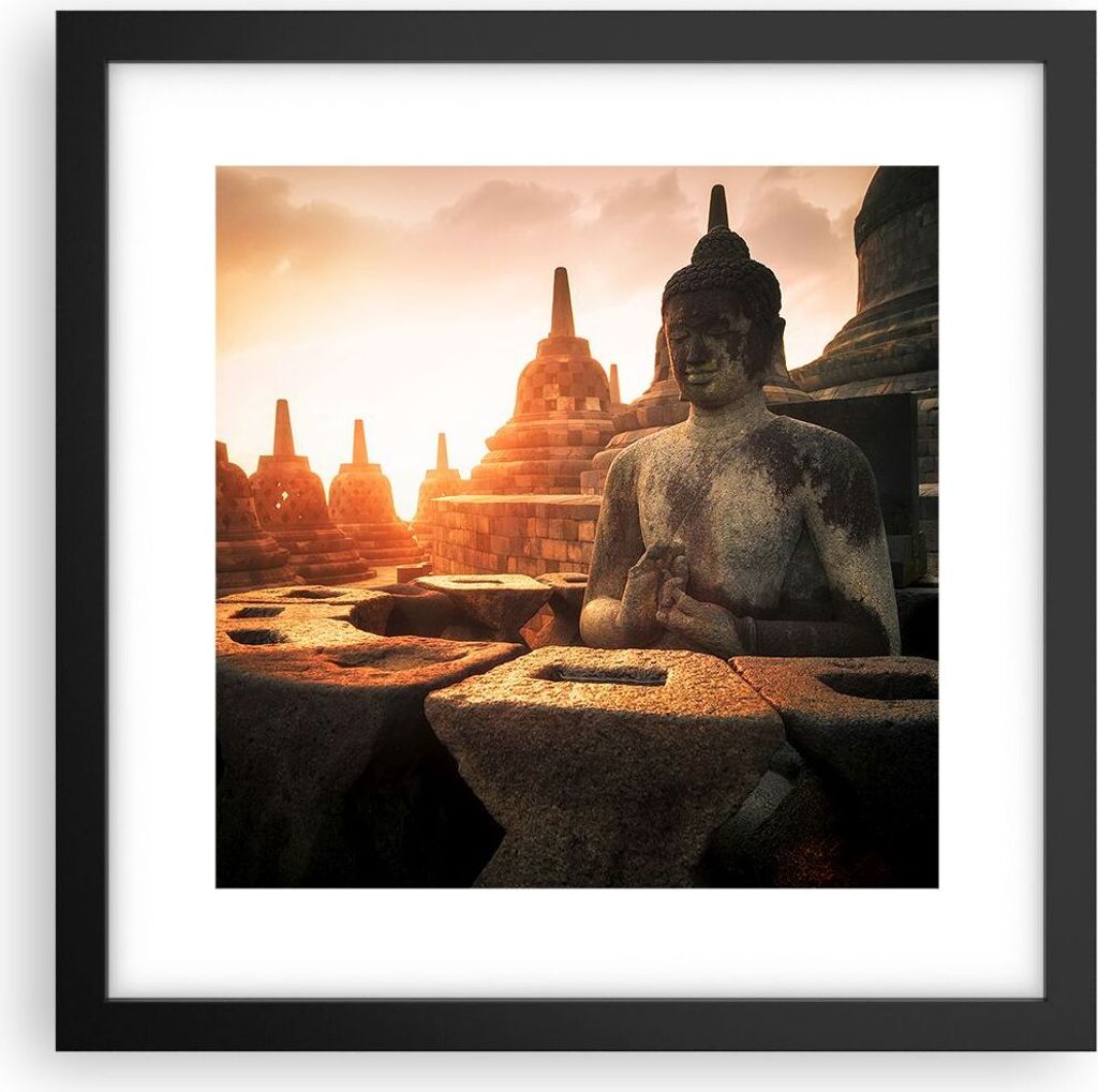 Gerahmtes Poster - Schwarzer Rahmen - Buddha Glaube Asien - 30x30 cm - Wand Bild - Wanddeko - Wandbilder - Kunstposter - Wandposter - Bilderrahmen ...