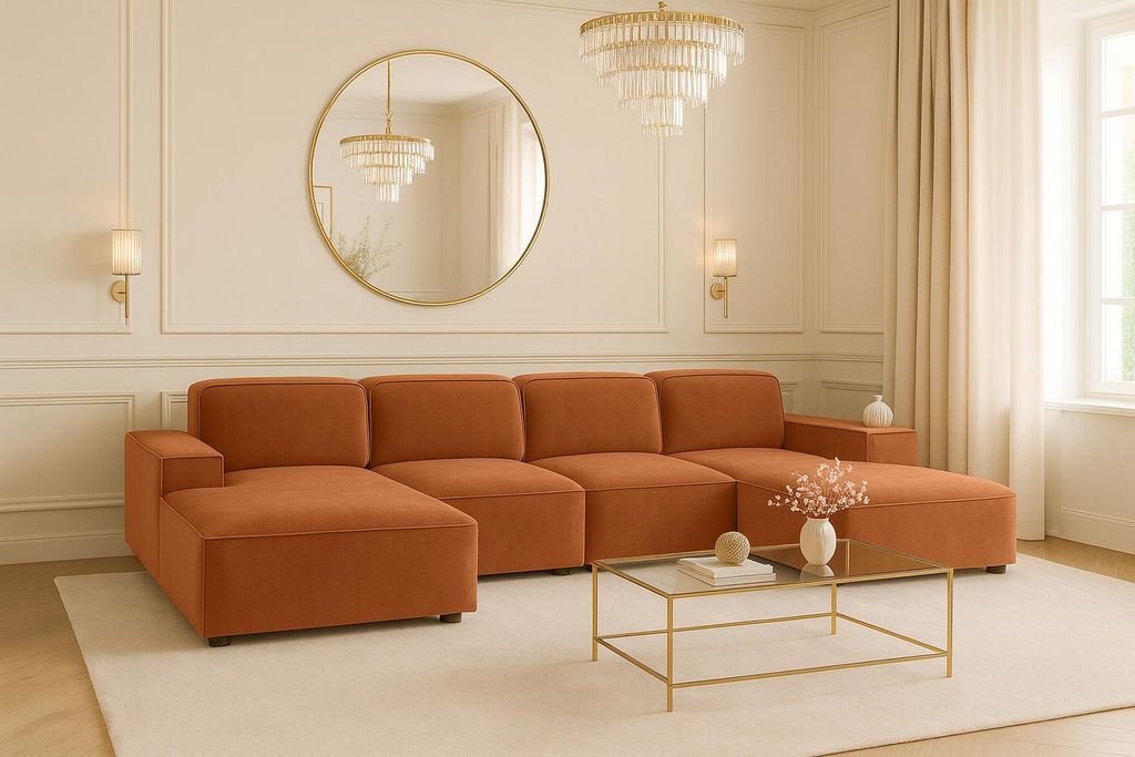 Kaiser Möbel Ecksofa Cursal U-Form, Stoff Salvador, Braun