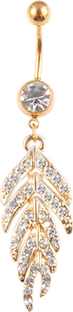 Frauen Strass Blatt Form Anhänger Nabel Knopf Bauch Ring Piercing Schmuck-Gold