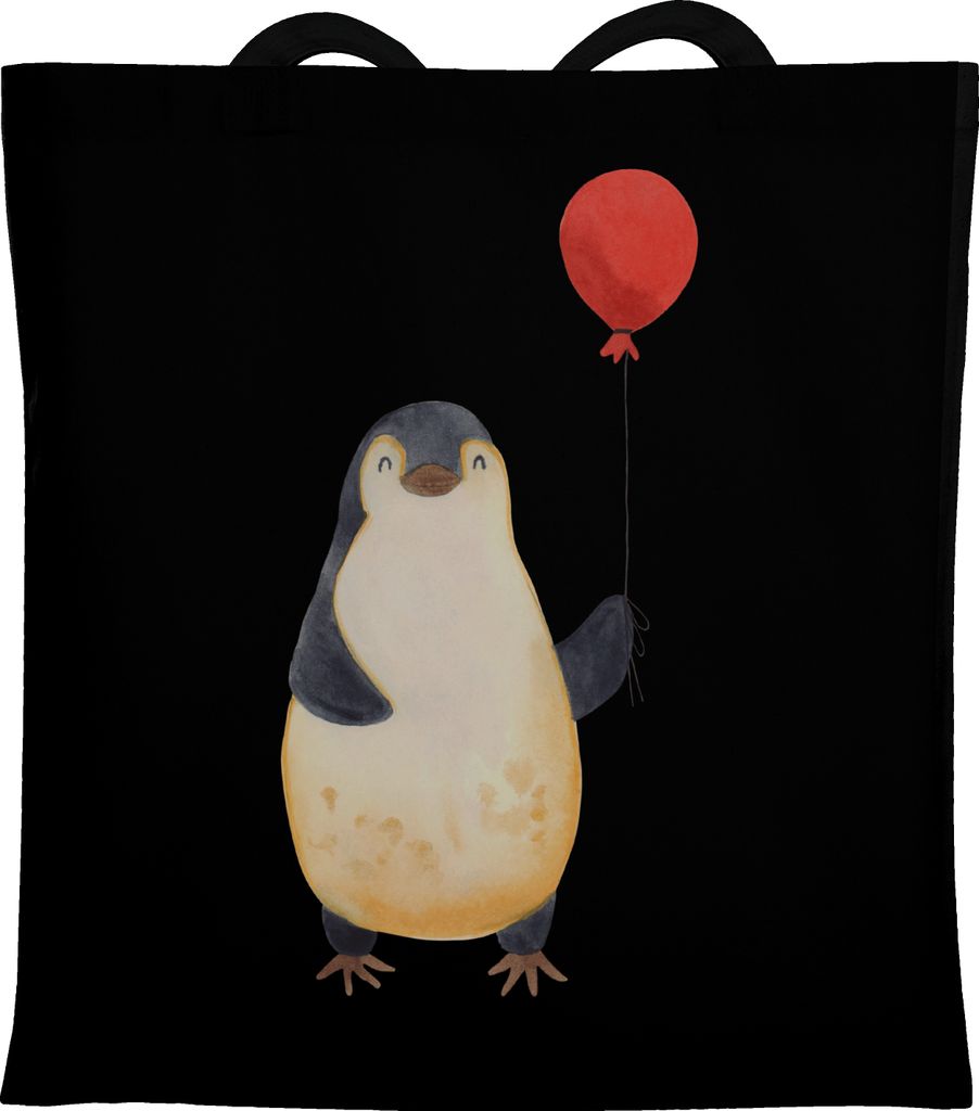 Mr. & Mrs. Panda Tote Bag Pinguin Luftballon - Schwarz - Geschenk, Tasche, Glück, Jutebeutel, Kirmes, totebag, Neues Leben, Jahrmarkt, Liebe, Schu...
