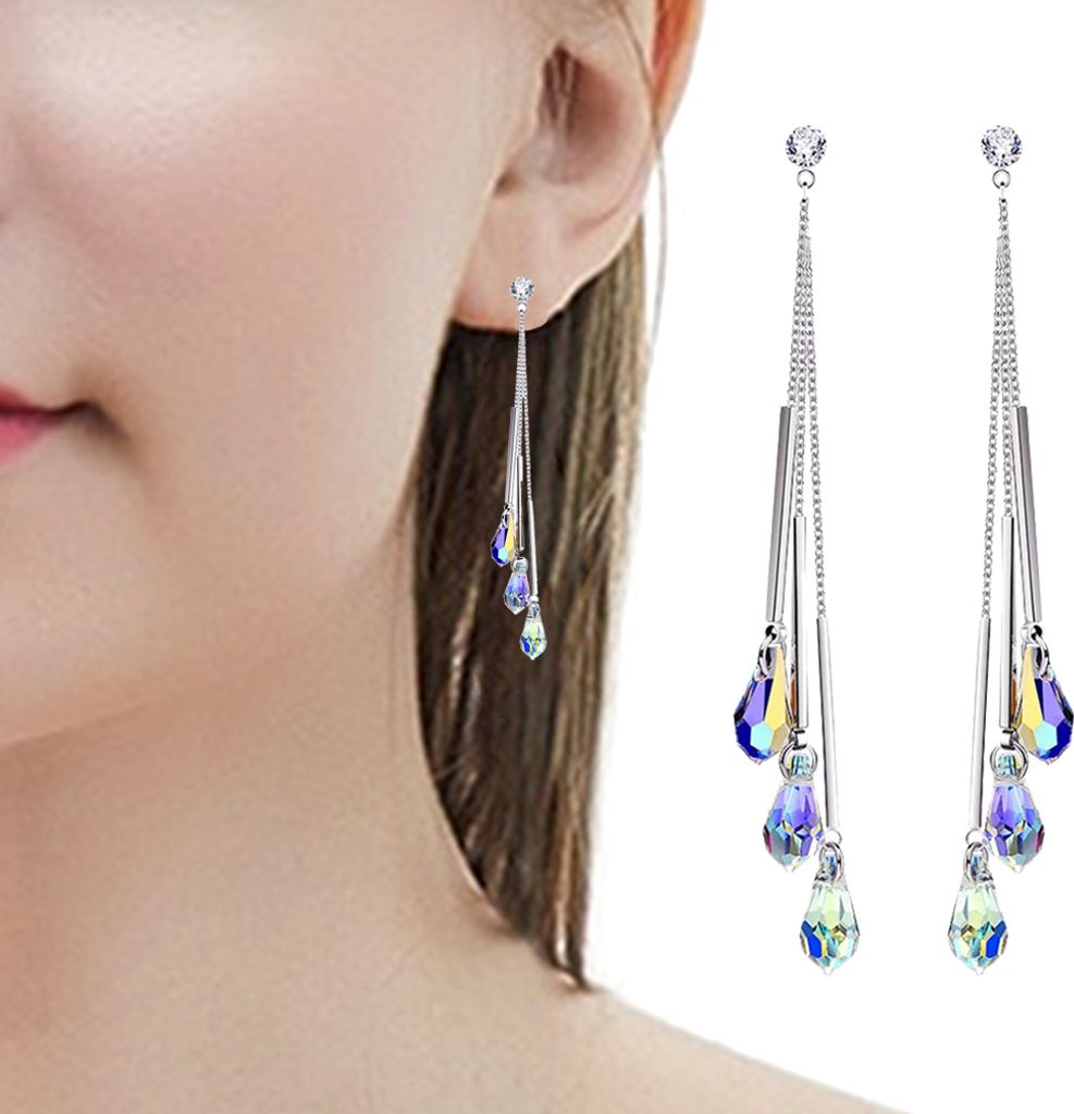 Frauen Mode Faux Kristall Lange Quaste Ohrringe Statement Braut Hochzeit Schmuck