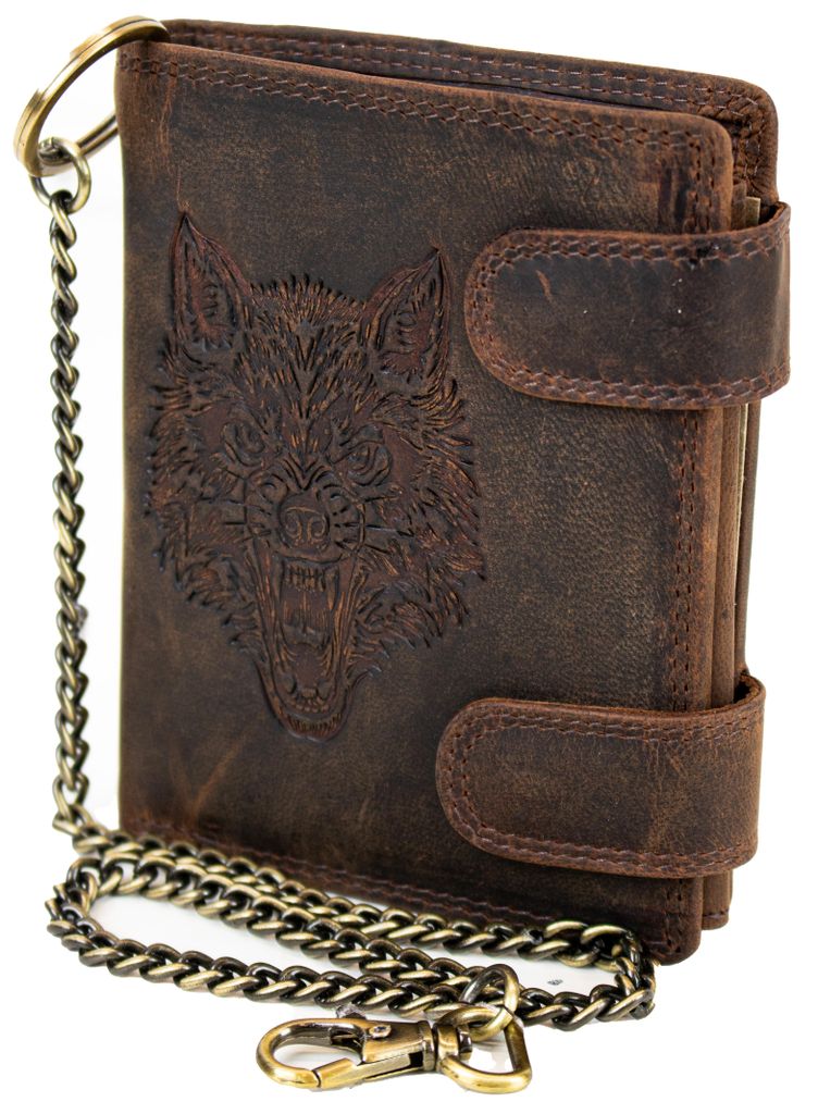 Vintage Geldbörse Geldbeutel Portemonnaie Herren Wolf Prägung (Braun)