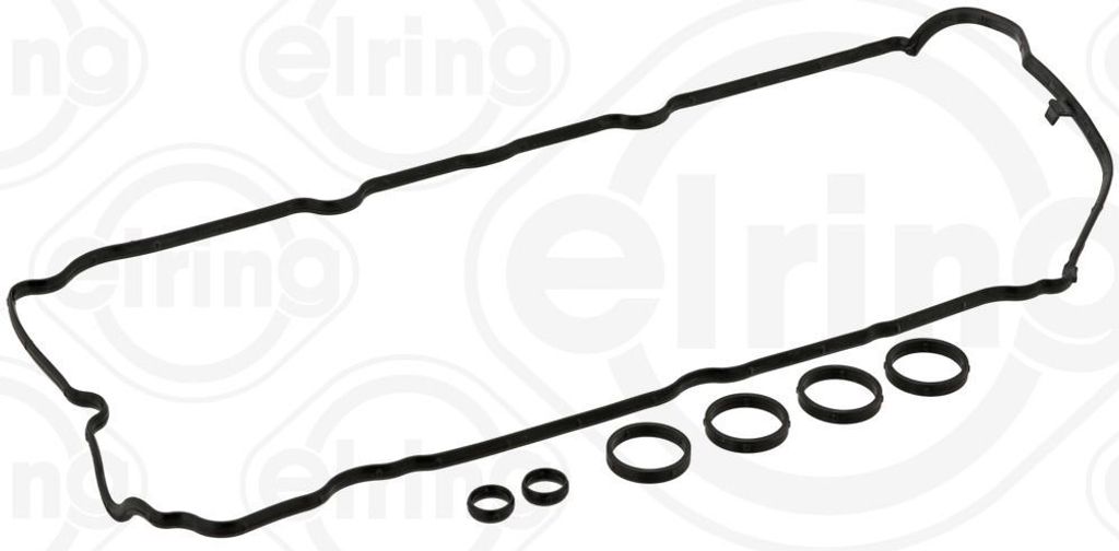A black car engine gasket set on a white background.