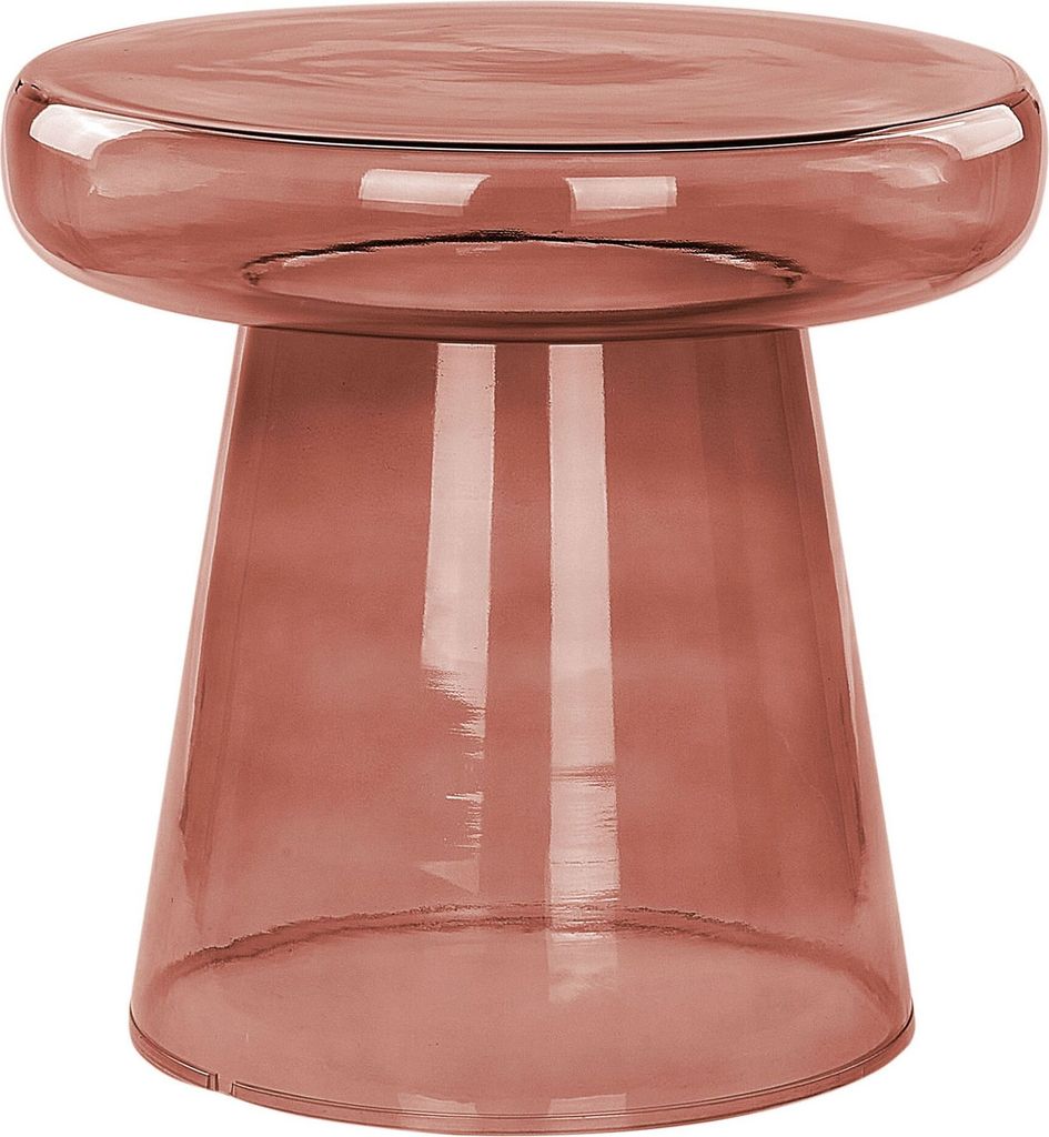 BELIANI Beistelltisch Rot Rauchglas Glänzend Hoch Rund 39 cm T-Form Pilzform Konisch Retro-Stil Couchtisch für Pflanzen Wohnzimmer Ausstattung