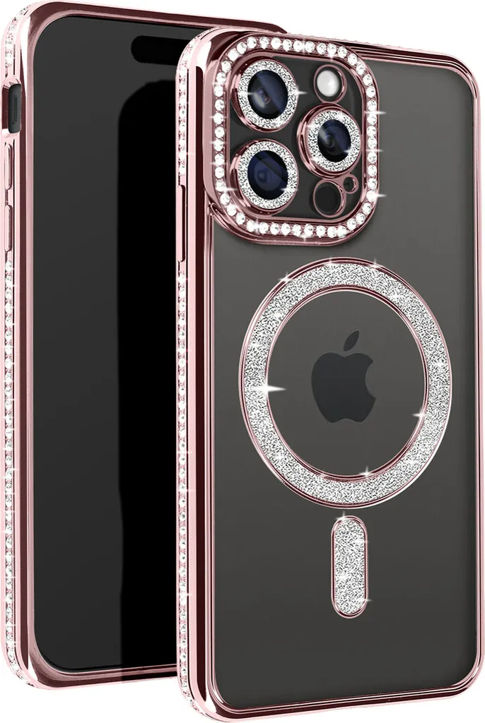 Cover Avizar iPhone 15 Pro Oro Rosa Strass Protezione MagSafe