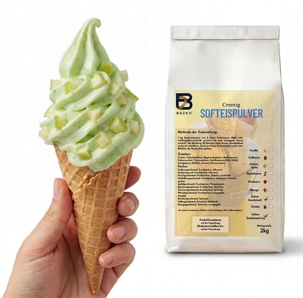 Bazko 2 kg Grüner Apfel Eispulver für Eismaschine | Produktbild 
