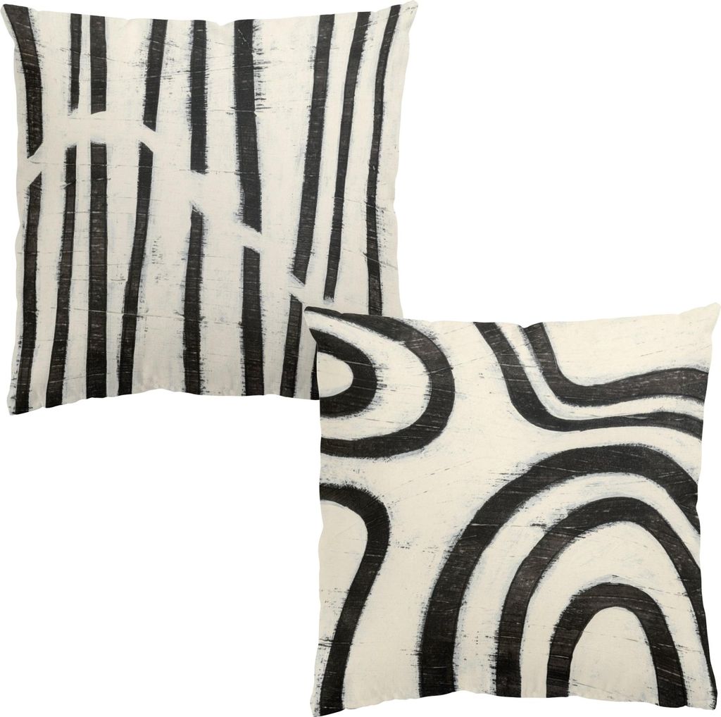 Dekokissen 2-teilig Muster drinnen / Indoor Zierkissen Canvas waschbar Design schwarz weiss Abstrakt Sofakissen mit Füllung