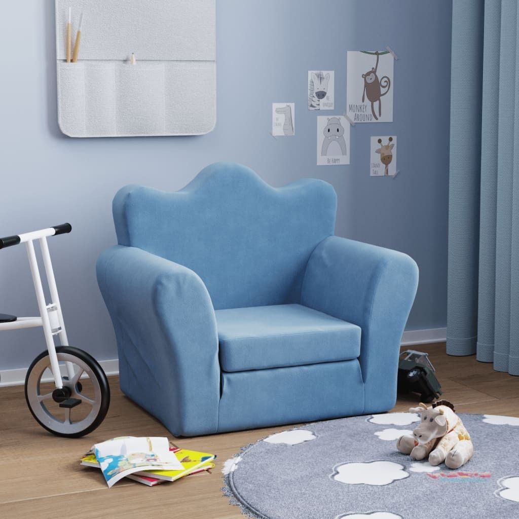 "2026 Promotion" Schlafsofa für Kinder Blau Weich Plüsch - Produktbild 