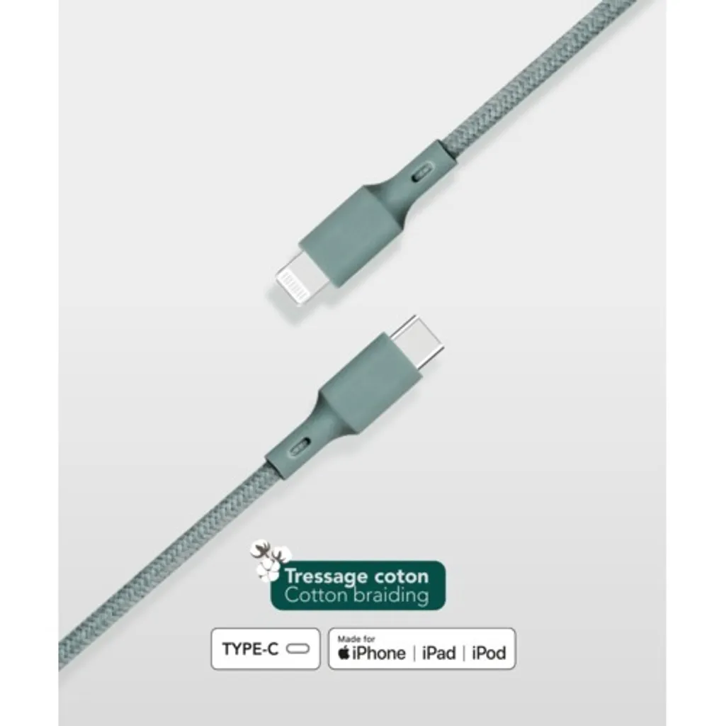 Just Green Cavo iPhone Lightning 2m Night Green - 100% Cotone Riciclato