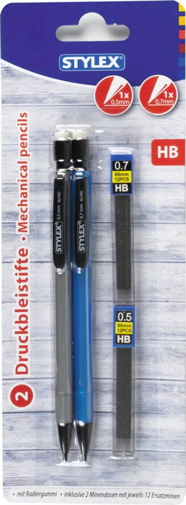 20x Druckbleistift mit Radiergummi / je 10 Stück 0,5 und 0,7mm + 120 Ersatzminen