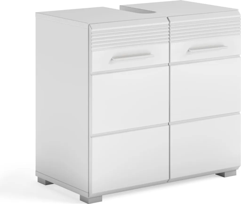 Meuble sous-lavabo 2 portes en bois blanc brillant style contemporain