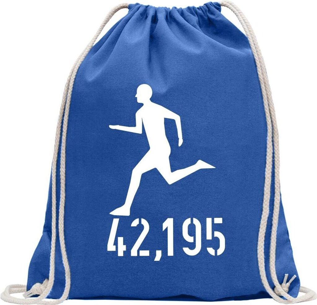 Kiwistar - Turnbeutel - royal - 42,195 Laufen - Fun Rucksack Sport Beutel Gymsack Baumwolle mit Ziehgurt