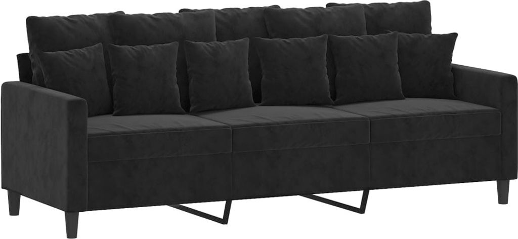 vidaXL divano a 3 posti nero 180 cm in velluto Immagine del prodotto 