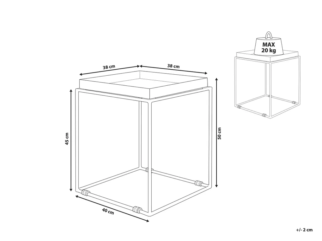 BELIANI Table d'appoint blanche 40x40 cm en métal poudré design carré