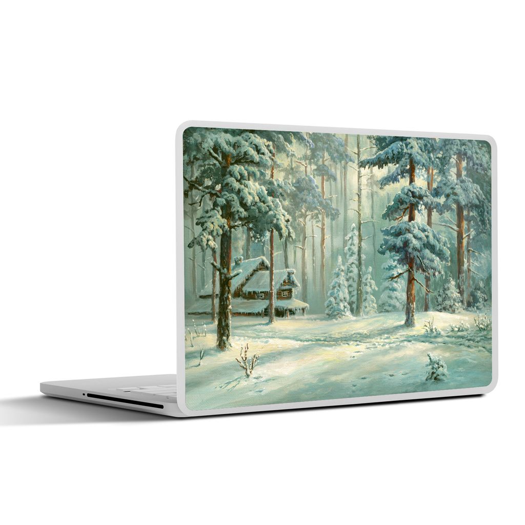 MuchoWow Laptop Aufkleber Sticker Cover Schnee - Wald - Hütte 30x22 cm - Laptop-Sticker