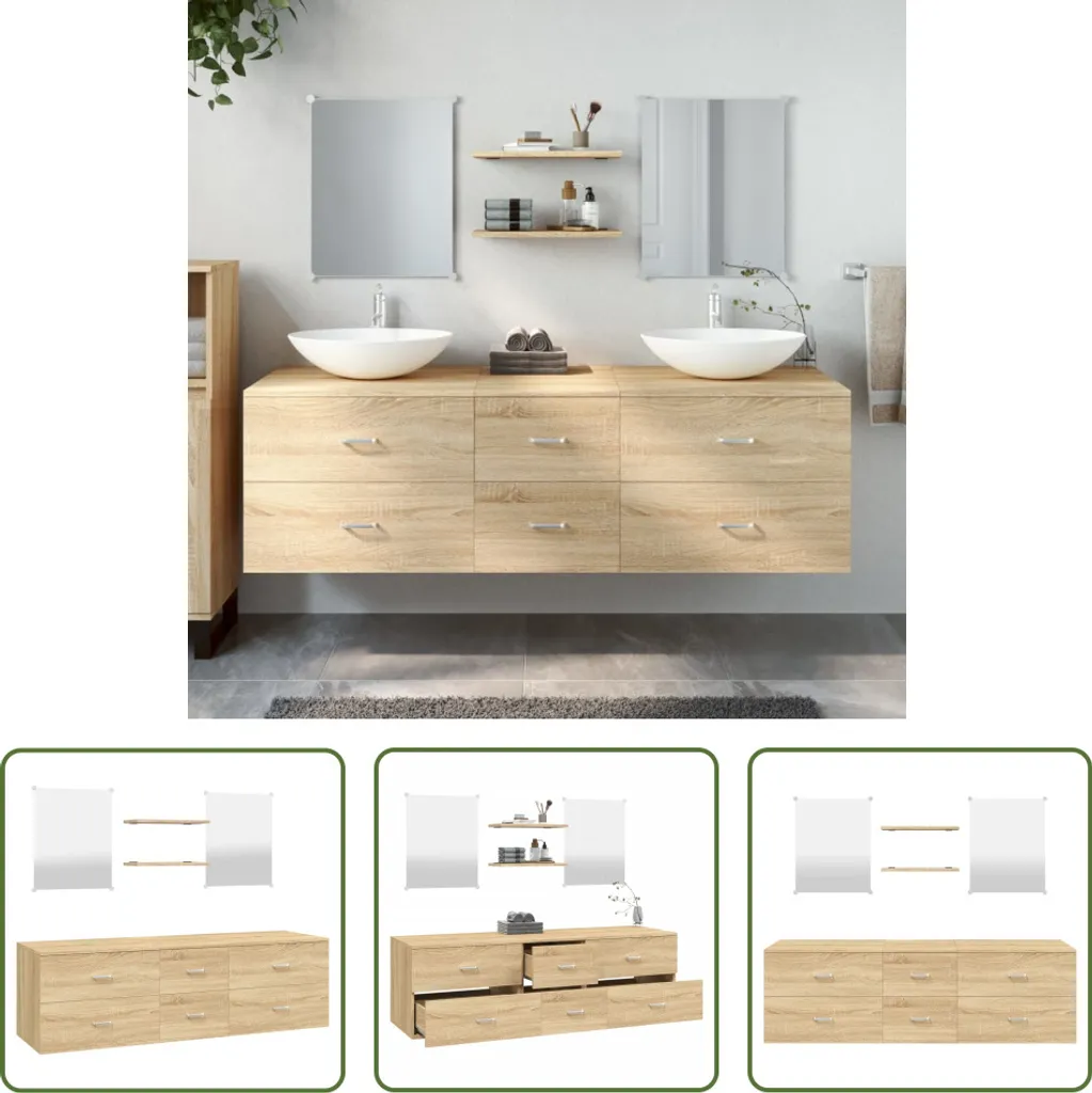Meuble de Salle de Bains avec Double Vasque et Miroir Chêne Clair Set