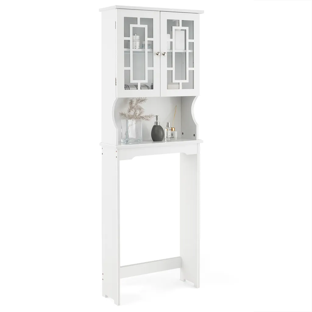 COSTWAY Mobiletto da toilette a libera installazione, scaffale da bagno, mobiletto per lavatrice, scaffale da toilette, scaffale per WC, mobiletto per WC, soprapensile, scaffale per lavatrice con 3 ripiani, bianco - 1
