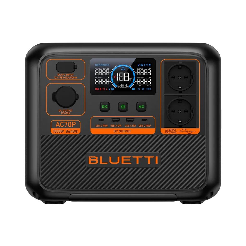 BLUETTI AC70P, centralina portatile, 864Wh/1000W, batteria Immagine del prodotto 