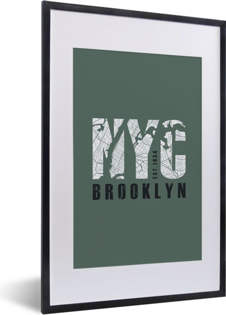 MuchoWow MuchoWow Gerahmtes Poster New York - NYC - Grün 40x60 cm - Poster mit zchwarzem Bilderrahmen - Poster in Rahmen