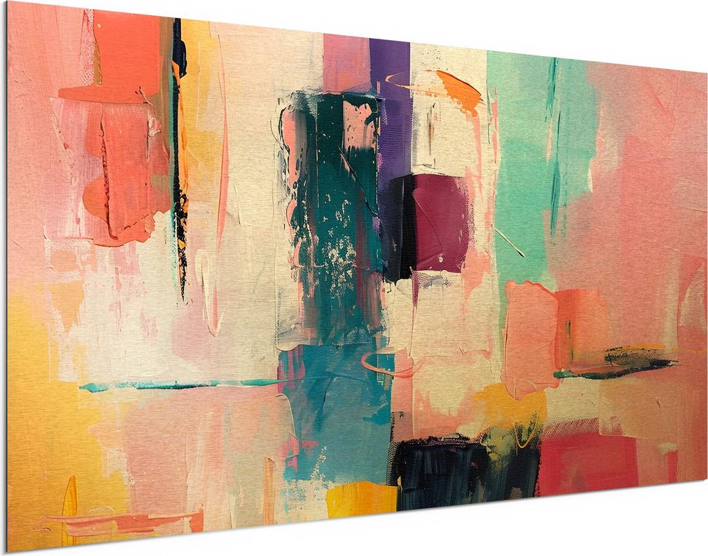 DEQORI Alu-Dibond Bild Gold 100x50 cm 'Pastell-Kollision' Wandbild Metall dünn Design