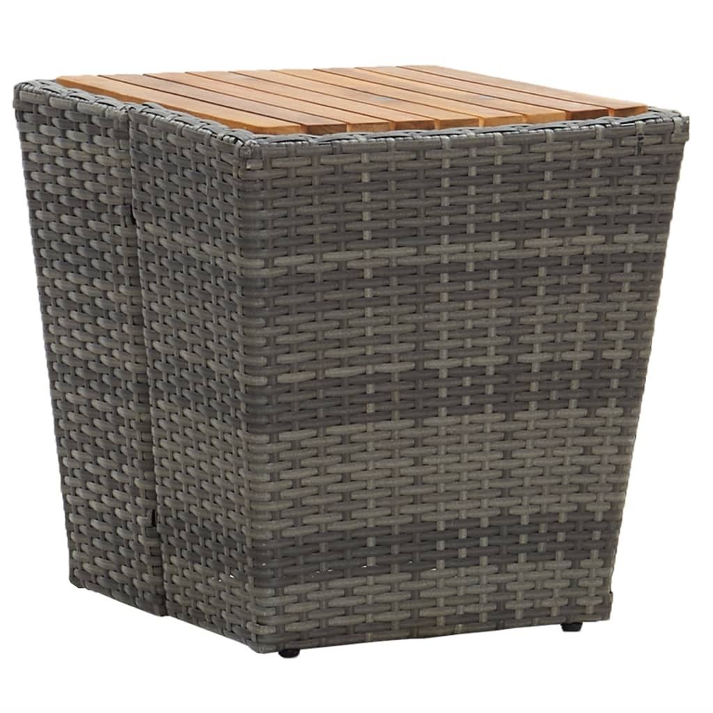 The Living Store Beistelltisch Grau 41,5×41,5×43 cm Poly Rattan & Massivholz