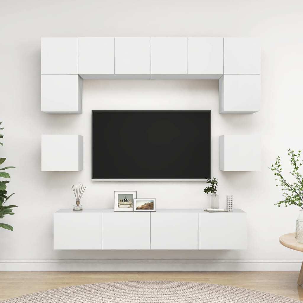 The Living Store 8-tlg. TV-Schrank-Set Weiß Holzwerkstoff