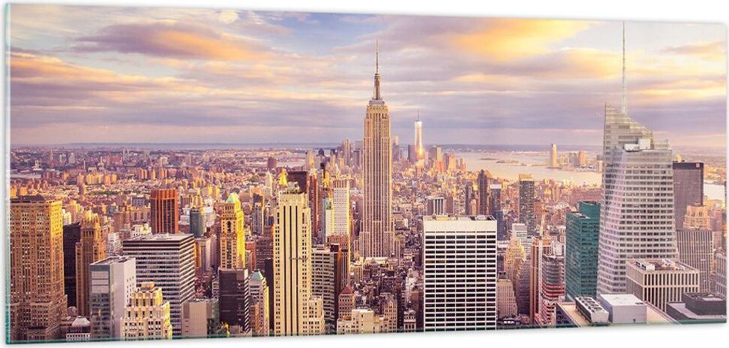 Bilder auf glas - New York Stadt - 100x40cm - Glasbilder - Wandbilder - Kunstdruck - zum Aufhängen bereit - Wanddekoration aus Glas - Glas Bilder ...