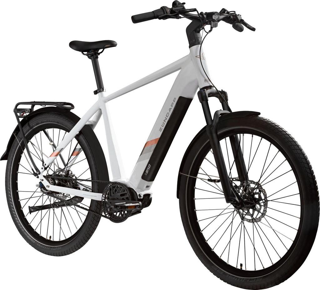 Zündapp X850 Trekking E Bike 27,5 Zoll Pedelec 165-185 cm Trekking Fahrrad Riemenantrieb Elektrofahrrad 550Wh 7 Gang weiß