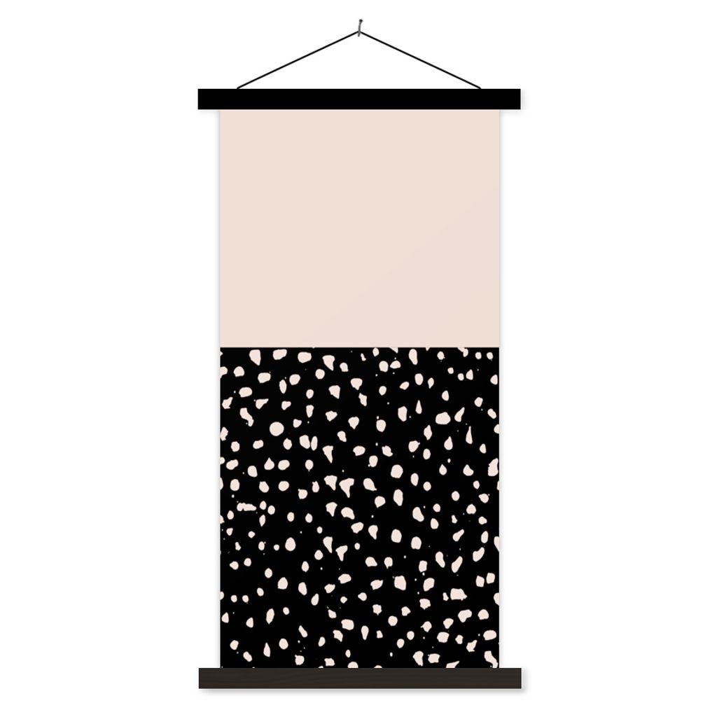 MuchoWow Textilposter Polka dots - Beige - Schwarz 90x180 cm mit schwarzem Rahmen - Dekoration Wohnzimmer