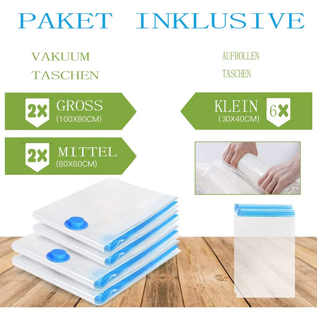 Vakuumbeutel Set 12-teilig - Mit Handpumpe Für Kleidung & Bettdecken