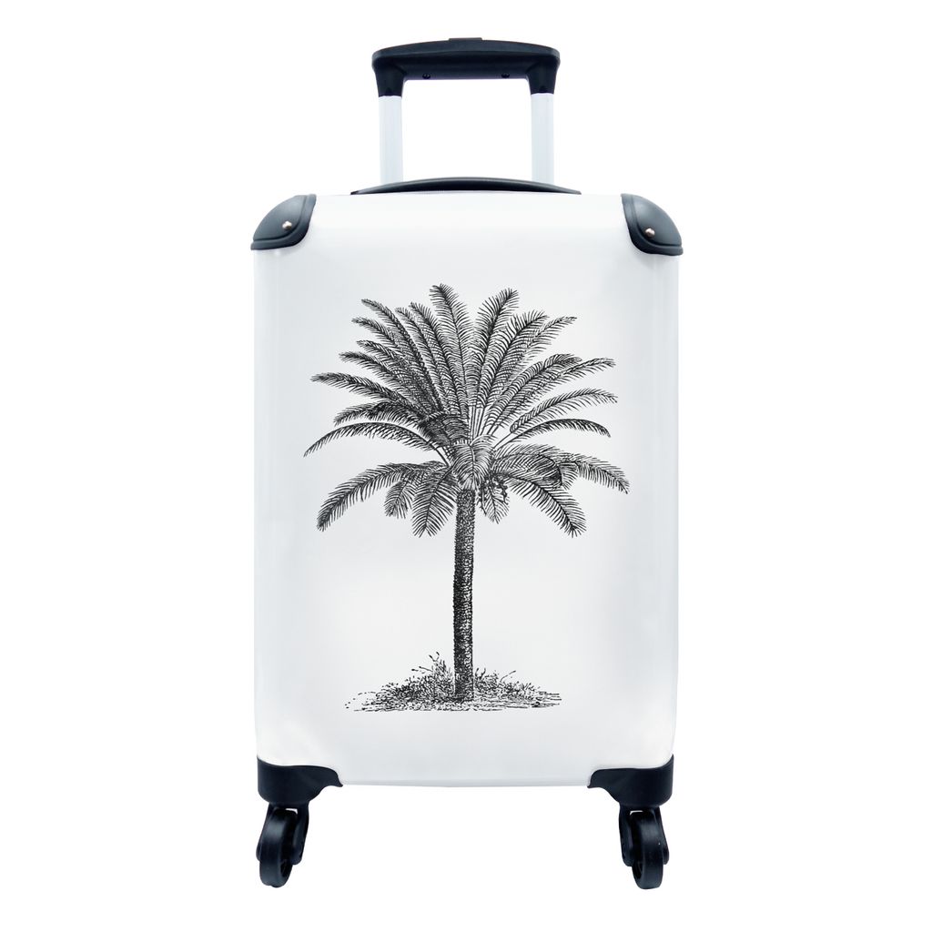 MuchoWow Koffer Handgepäck Trolley Rollkoffer Kleine Reisekoffer mit 4 Rollen - Retro - Palme - Cabin Size < 55x40x23 cm & 55x40x20 cm - Fotokof...