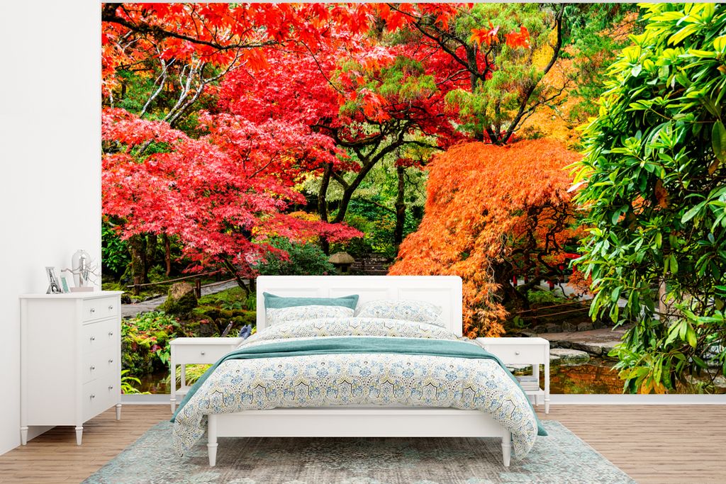 MuchoWow Fototapete für Wohnzimmer oder Schlafzimmer Wandtapete Vinyl Motivtapete Bäume - Japanisch - Steine - Weg - Natur - 295x220 cm - Wand ...