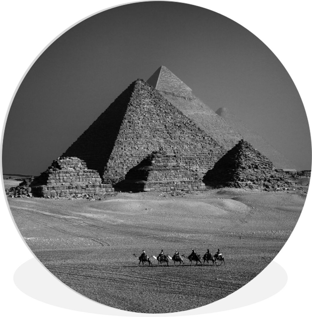 MuchoWow Rundes Wandbild - Runde Bilder Pyramide - Ägypten - Schwarz - Weiß Ø 90 cm Kreis Wanddekoration Kunststoff - Wandkreis - Wandschmuck ...