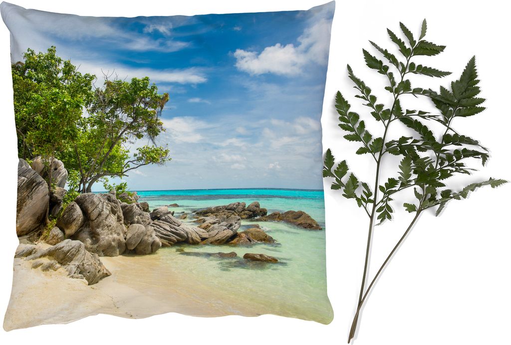 MuchoWow Zierkissen Sofakissen Wohnzimmer Dekokissen 50x50 cm Strand - Steine - Meer - Sommer - Komfort - Sofakissen