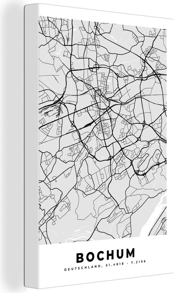 OneMillionCanvasses - Leinwandbilder - 90x140 cm, Deutschland - Stadtplan - Bochum - Karte, Wandbilder Kunstdruck Wanddekoration - Foto auf Leinw...