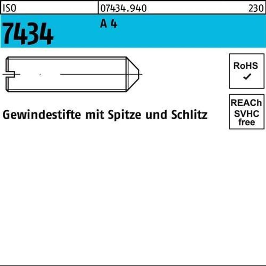 Reyher Gew.stifte mit Schlitz ISO 7434 A 4 M 5 x 16 A 4 (25 Stück)
