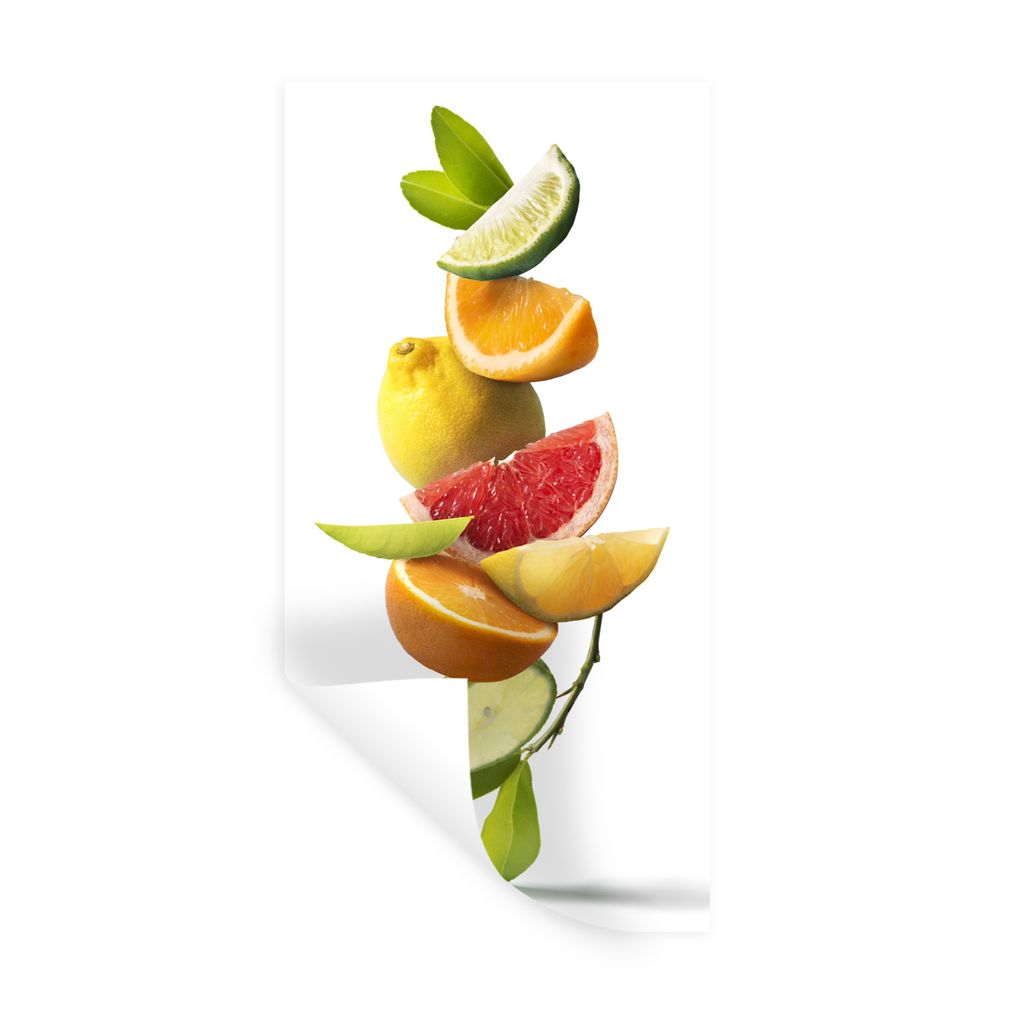 MuchoWow Wandtattoo Wandsticker Wandaufkleber Obst - Zitrusfrüchte - Weiß 60x120 cm Selbstklebend und Repositionierbar - Selbstklebend - Fotota...